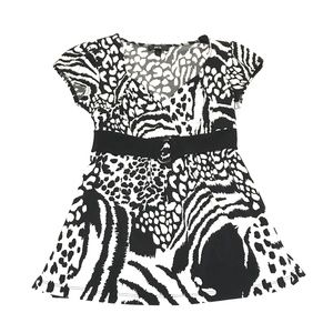 BCX Women's top black white Size S Small Stretch Blouse cap sleeve